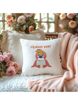 Qoeuyl Boutique Uçasım Yok Baskılı Hediyelik Elyaf Dolgulu Saten Dekoratif Yastık