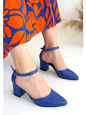 Egecen Mulen Mavi Cilt Topuklu Ayakkabı