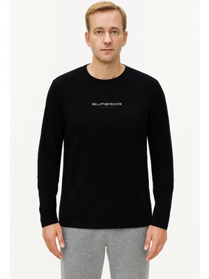 Cottonland Erkek Superıor Uzun Kollu O Yaka Baskılı Penye T-Shirt