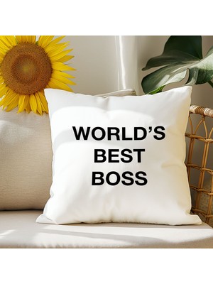 Qoeuyl Boutique World Best Bos Baskılı Elyaf Dolgulu Hediyelik Yastık