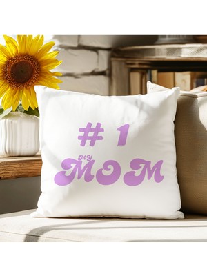 Qoeuyl Boutique #1 Mom Anneler Günü Baskılı Elyaf Dolgulu Hediyelik Yastık