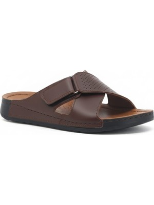 Benitto Kids Enova Erkek Suni Deri Ortopedik Rahat Taban Ayarlanabilen Cırtlı Dikişli Şık Ev Dışarı Terliği