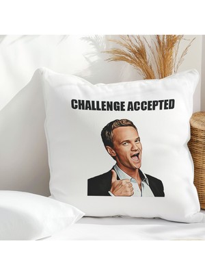 Qoeuyl Boutique Challenge Accepted How I Met Your Mother Baskılı Elyaf Dolgulu Hediyelik Yastık