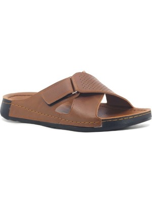 Benitto Kids Enova Erkek Suni Deri Ortopedik Rahat Taban Ayarlanabilen Cırtlı Dikişli Şık Ev Dışarı Terliği