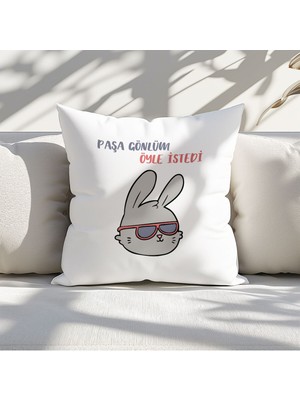 Qoeuyl Boutique Paşa Gönlüm Öyle Istedi Baskılı Komik Eğlenceli Hediyelik Elyaf Dolgulu Saten Dekoratif Yastık
