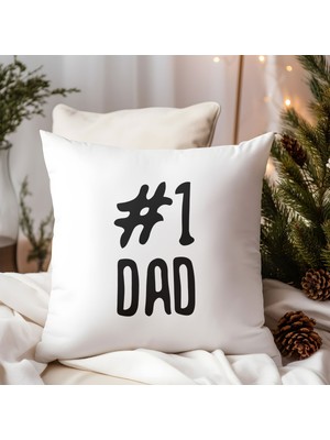 Qoeuyl Boutique #1 Dad Babalar Günü Baskılı Elyaf Dolgulu Hediyelik Yastık