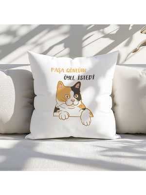 Qoeuyl Boutique Paşa Gönlüm Öyle Istedi Baskılı Komik Eğlenceli Hediyelik Elyaf Dolgulu Saten Dekoratif Yastık