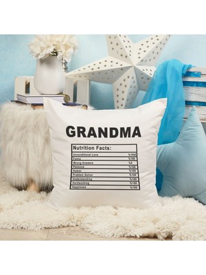 Qoeuyl Boutique Grandma Nutrition Facts Büyükanne Baskılı Elyaf Dolgulu Hediyelik Yastık