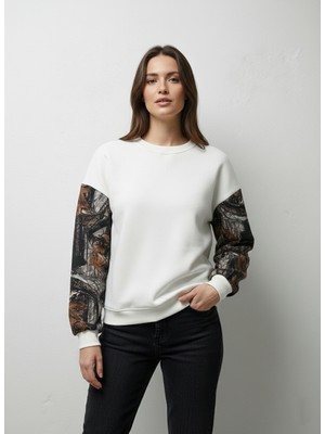 Habura Store Kadın Bisiklet Yaka Oversize Basic Beyaz Sweatshirt