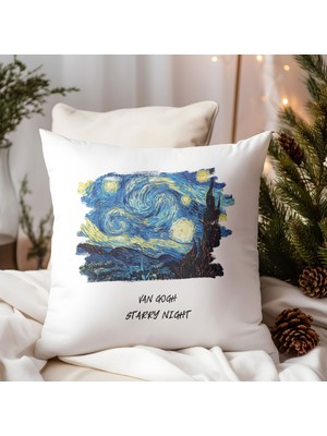 Qoeuyl Boutique Starry Night Baskılı Sanatsal Hediyelik Elyaf Dolgulu Dekoratif Yastık
