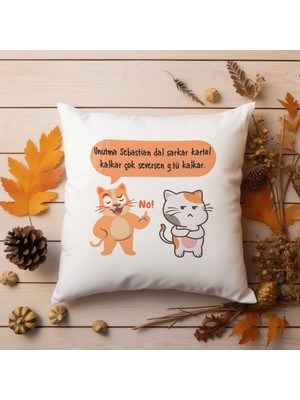 Qoeuyl Boutique Unutma Çok Seversen Baskılı Komik Hediyelik Elyaf Dolgulu Saten Dekoratif Yastık