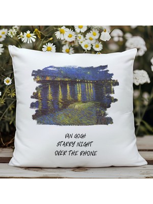 Qoeuyl Boutique Van Gogh Over The Rhone Baskılı Sanatsal Hediyelik Elyaf Dolgulu Dekoratif Yastık