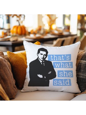 Qoeuyl Boutique That's What She Said Mavi Baskılı The Office Hediyelik Elyaf Dolgulu Dekoratif Yastık