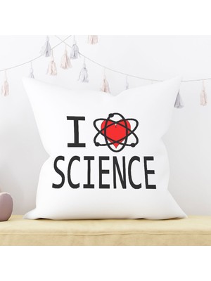 Qoeuyl Boutique I Love Science Baskılı Elyaf Dolgulu Hediyelik Yastık