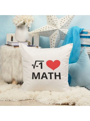 Qoeuyl Boutique I Love Math Baskılı Elyaf Dolgulu Hediyelik Yastık