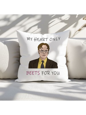 Qoeuyl Boutique My Heart Only Beets For You The Office Baskılı Elyaf Dolgulu Hediyelik Yastık