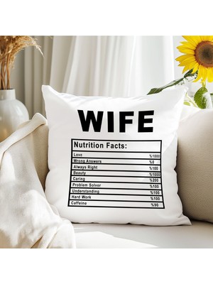 Qoeuyl Boutique Wife Nutrition Facts Eş Sevgili Baskılı Elyaf Dolgulu Hediyelik Yastık