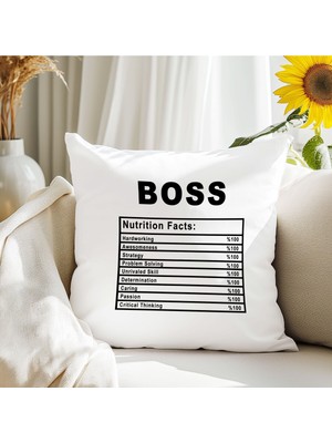 Qoeuyl Boutique Bos Nutrition Facts Baskılı Elyaf Dolgulu Hediyelik Yastık