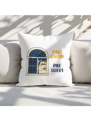 Qoeuyl Boutique Paşa Gönlüm Öyle Istedi Baskılı Komik Eğlenceli Hediyelik Elyaf Dolgulu Saten Dekoratif Yastık
