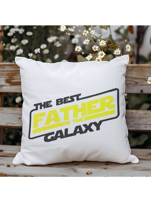 Qoeuyl Boutique Best Father In The Galaxy Babalar Günü Baskılı Elyaf Dolgulu Hediyelik Yastık
