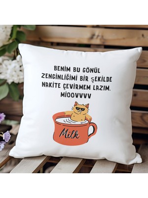 Qoeuyl Boutique Gönül Zenginliğimi Nakite Çevirmem Lazım Baskılı Hediyelik Elyaf Dolgulu Saten Dekoratif Yastık