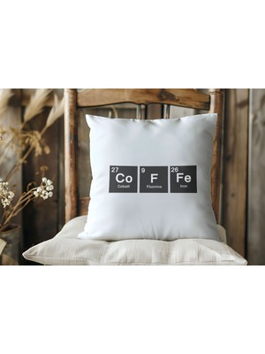 Qoeuyl Boutique Coffee Periyodik Tablo Baskılı Elyaf Dolgulu Hediyelik Yastık