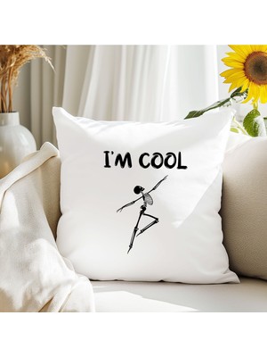 Qoeuyl Boutique I'm Cool Baskılı Komik Hediyelik Elyaf Dolgulu Saten Dekoratif Yastık