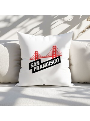 Qoeuyl Boutique San Francisco Baskılı Elyaf Dolgulu Hediyelik Yastık