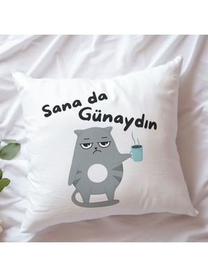 Qoeuyl Boutique Sana Da Günaydın Baskılı Komik Hediyelik Elyaf Dolgulu Saten Dekoratif Yastık