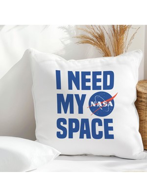 Qoeuyl Boutique I Need My Nasa Space Baskılı Elyaf Dolgulu Hediyelik Yastık
