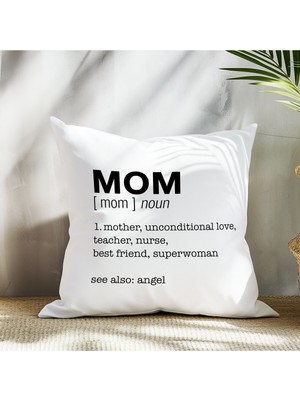 Qoeuyl Boutique Mom Noun Baskılı Anneler Günü Hediyelik Elyaf Dolgulu Dekoratif Yastık