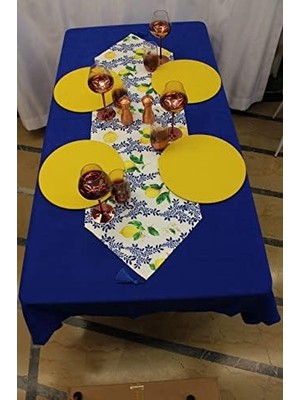 Limon Desenli Mavi Yeşil Beyaz Arka Plan Dijital Baskılı Runner Amerikan Servis 40X150 cm