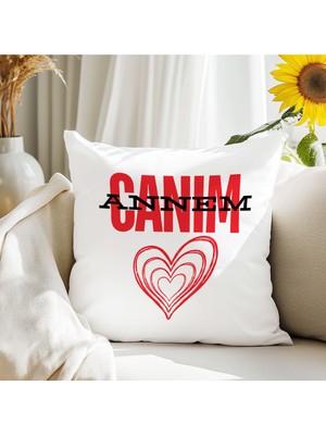 Qoeuyl Boutique Canım Annem Baskılı Anneler Günü Hediyelik Elyaf Dolgulu Dekoratif Yastık