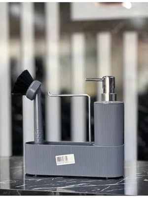 Life 3 Lü Krom Kapaklı Gri Deterjanlık Fırçalı Mutfak Banyo Temizlik Seti Düzenleyici MIT1176