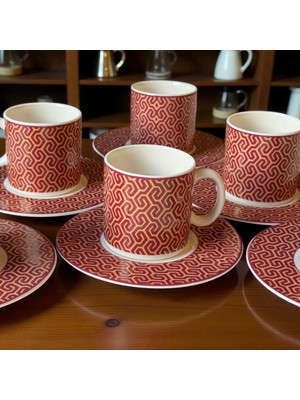 Kütahya Home 12 Parça Desenli Porselen Kahve Fincan Takımı Tulu | 6 Kişilik
