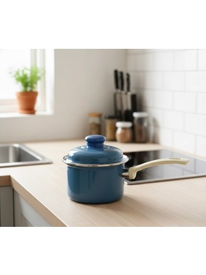 Alev Emaye Sütlük & Sosluk & Yumurta Haşlama Tenceresi Mini Turkuaz ( 0,9 Lt )