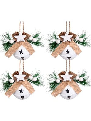 Yılbaşı Ağaç Süsü Çıngıraklı Yılbaşı Topu 4'lü Set Beyaz 6x7 Cm.