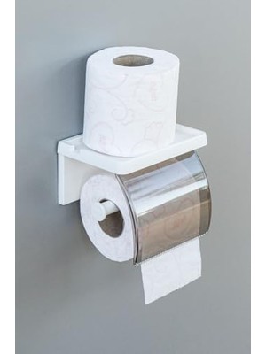 Yapışkanlı Kapaklı Tuvalet Kağıdı Askısı Banyo Tuvalet Kağıtlığı Aparatı Peçetelik Organizer Plastik, Beyaz