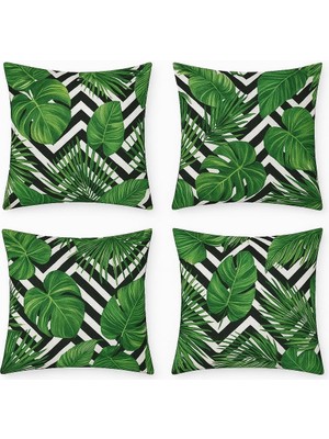 Dijital Baskı Yaprak Desenli Dekoratif Yastık Kılıfı 45X45 cm – Fermuarlı, Yıkanabilir, Modern Yeşil Tasarım, 4’lü Set – Iç Yastık Dahil Değildir