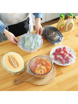 100’LÜ Yeniden Kullanılabilir Elastik Plastik Kase Kapakları – Şeffaf, 12X30 Cm, Hava Geçirmez Gıda Saklama Bonesi, Ev ve Restoran Için