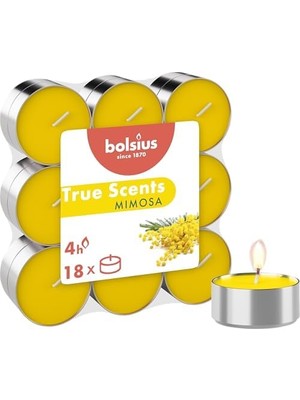 Kokulu Tealight Mum, Mimosa Kokulu, Sarı Renkli, 18'li Paket, 4 Saatlik Uzun Yanma Süresi - Ev Mumu - Iç Dekorasyon - Doğal Özler - Doğal Vegan Içerir - Yağı Içermez