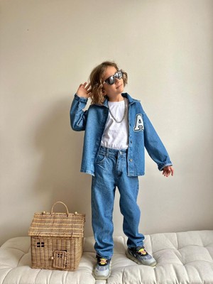 Butik Erkek Çocuk Kot Kumaş 3'lü Alt - Üst Takım