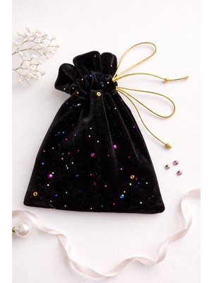 Buem Shop Midnight Spark Mini Kese 10X15 cm | Işıltılı Kadife Hediye & Takı Kesesi – Siyah Şık Sunum