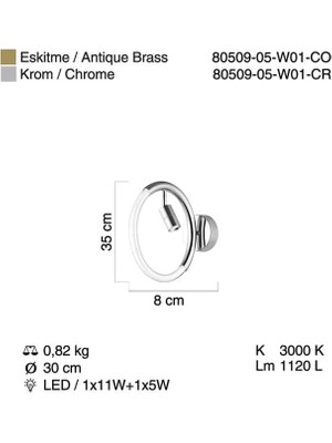 Proves Ledli Krom Aplik, 12W+5W 3000K