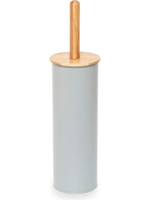 Ayaklı Tuvalet Fırçası – Paslanmaz Çelik Gövde, Doğal Bambu Sap ve Kapak, Hijyenik ve Şık Wc Klozet Fırçası, Zemin Standlı Dayanıklı Tuvalet Fırçası (Gri)