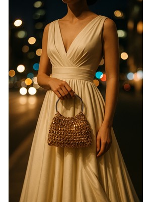 By Lily Metalik Rafya Şık Çanta, Gece, Gündüz, Düğün, Nişan, Davetlerde Veya Günlük Şık Kullanımlı