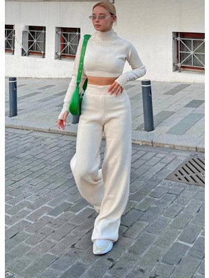 Newco Italy Kesim Tam Reglan Parmak Geçirmeli Crop Pantolon Takım