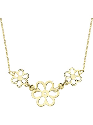 Hakan Mücevherat Üç Çiçekli Minimal 14 Ayar Altın Kolye