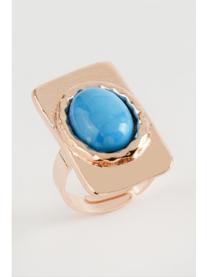 Zero Storozal Dikdörtgen Turkuaz Taşlı Yüzük-Roz