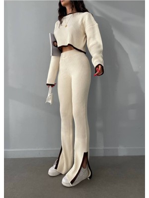 Newco Saınt Hope Oversize Yırtmaç Detaylı Bisiklet Yaka Triko Alt-Üst Takım